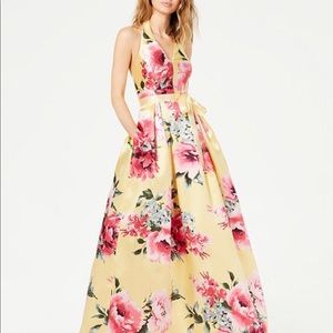 Juniors' Floral-Print Halter Gown, By Macy's